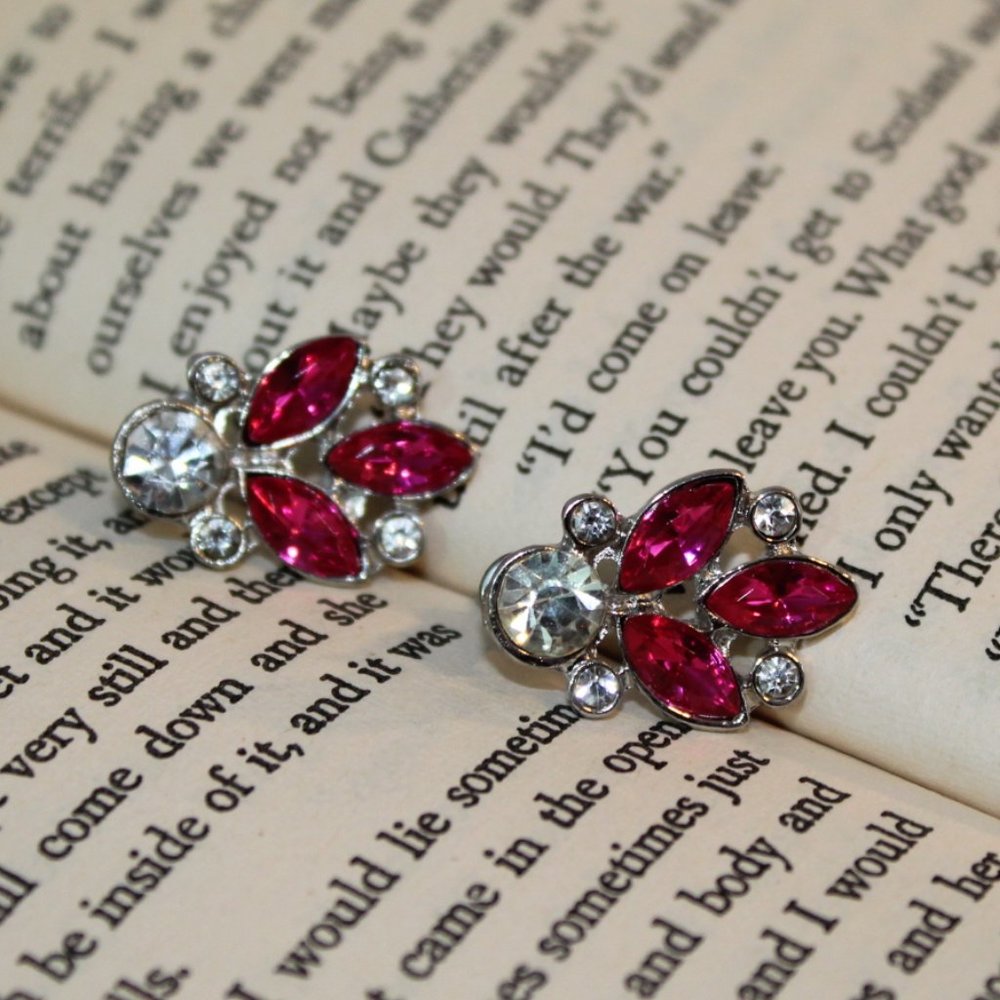 Pink Clear Rhinestone Statement Cocktail Earrings